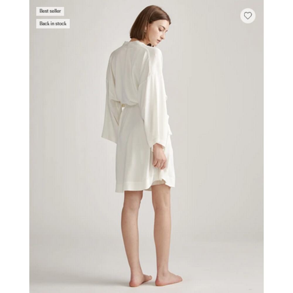 Quince 100% Washable Silk Robe Ivory Size S NWT